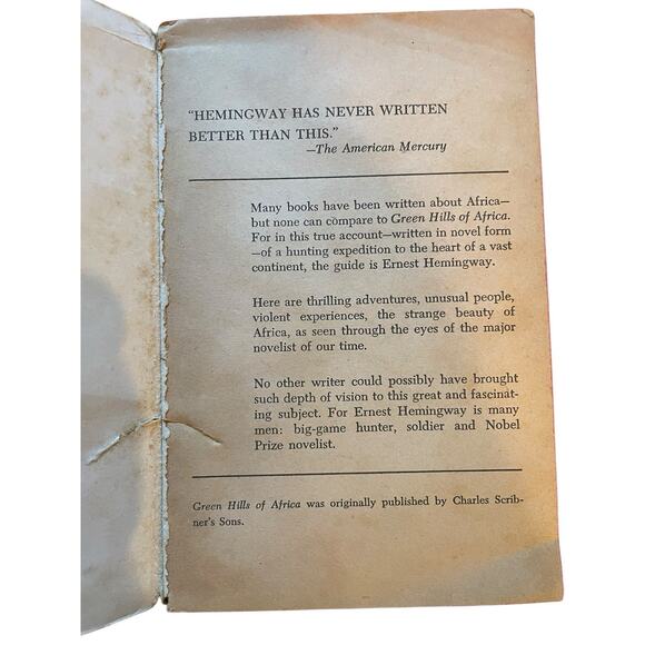 Ernest Hemingway Green Hills of Africa Paperback Book Classic Violent Dramatic - Picture 6 of 8